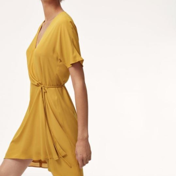Aritzia Babaton XS Wallace Wrap Dress Yellow - Picture 3 of 8